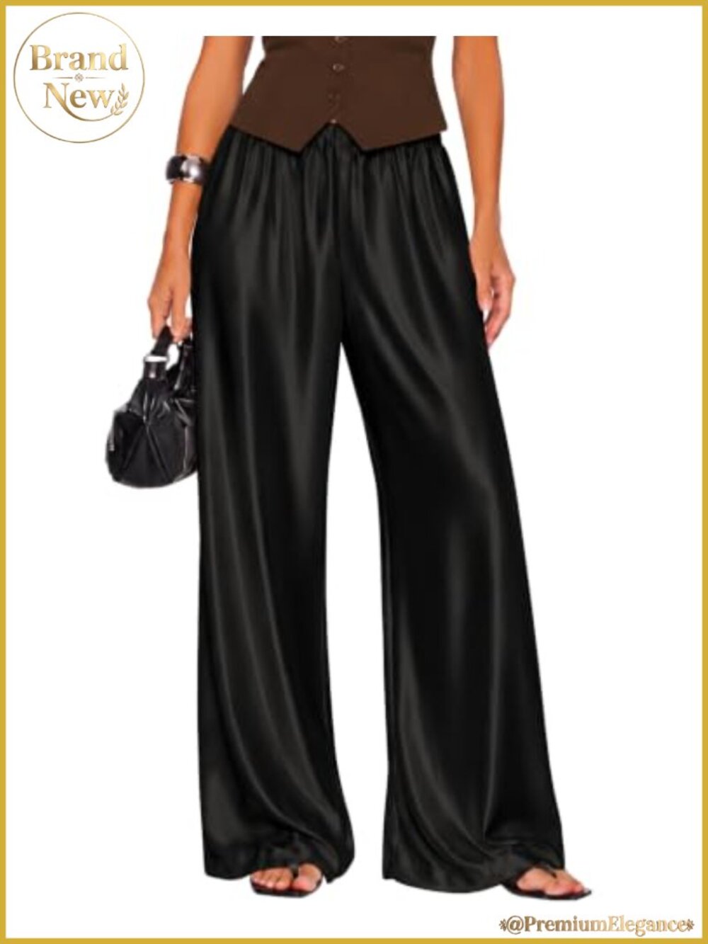 Satin Wide Leg Dress Pants Silk Flowy Long Trousers for Women